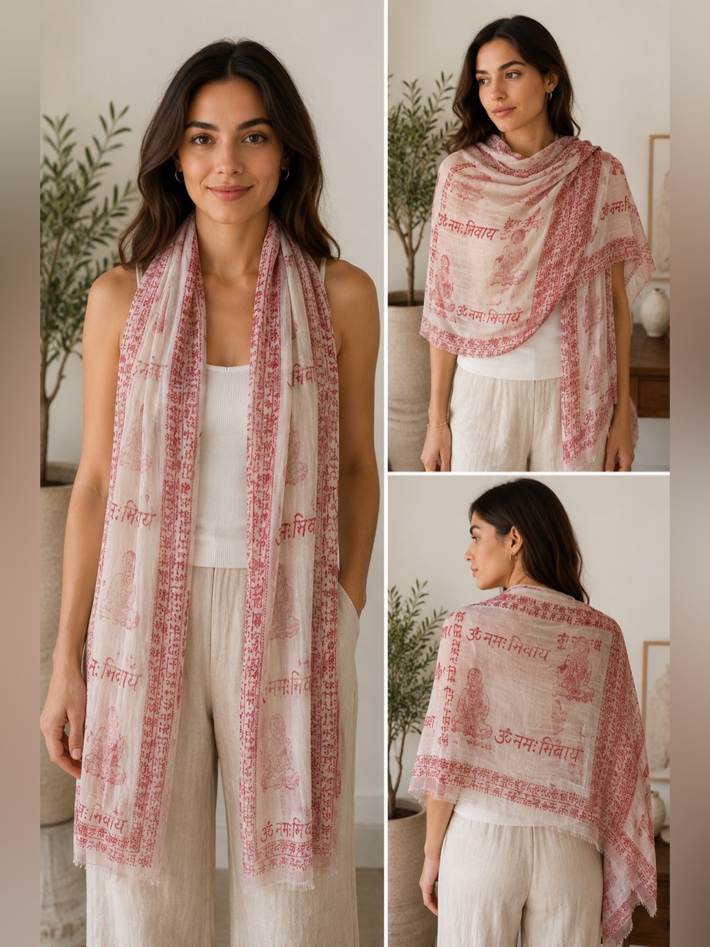 Boho Red White Script Scarf Long Lightweight Wrap Spiritual Print 69โ